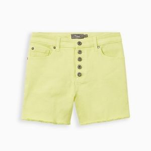 Torrid plus high rise vintage stretch denim shorts, 26/ 50", green